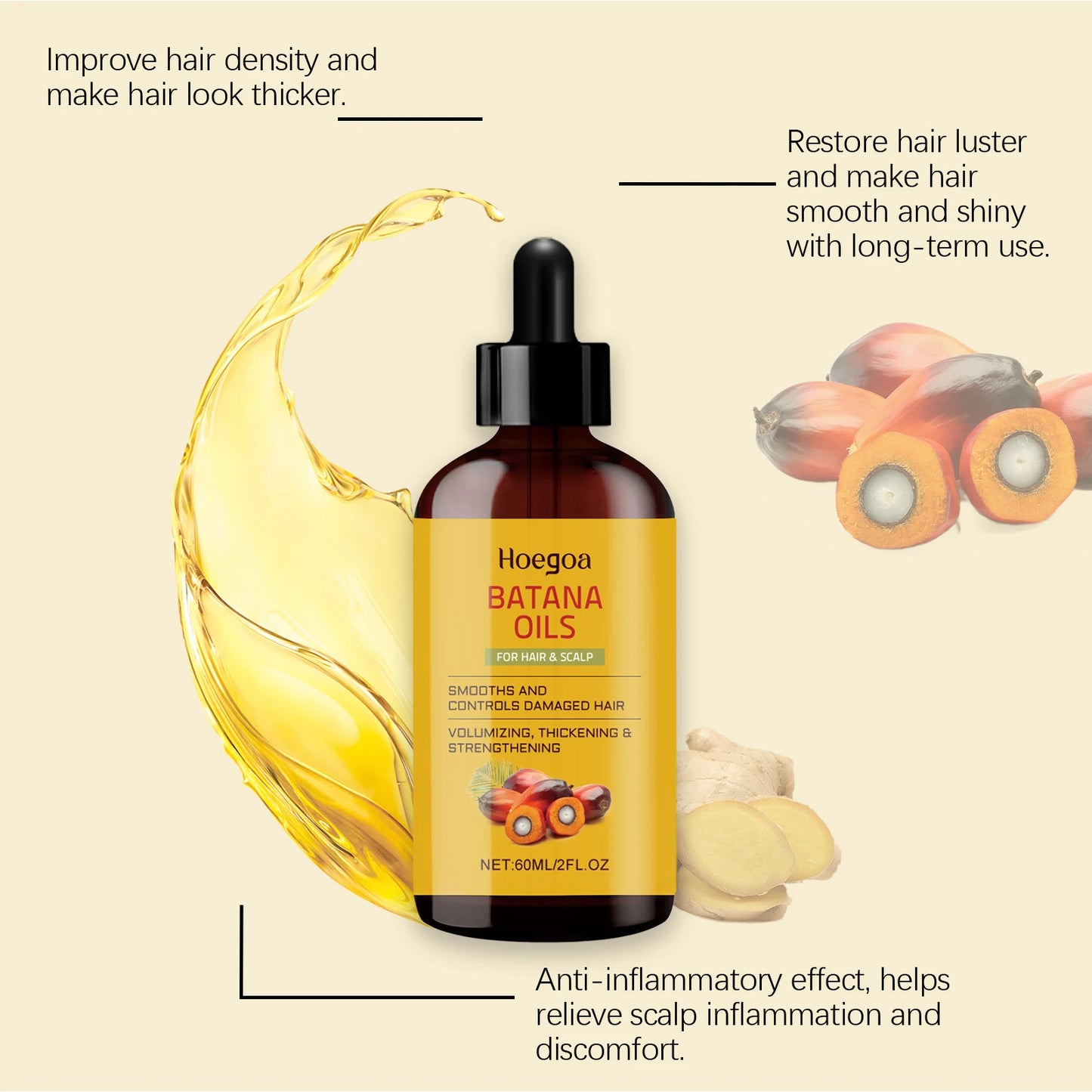 Natural Organic Batana Hair Care Essence Oil Fast Hair Growth Nourishing Smooth Strengthen Root Scalp Hair Care Essence Oil 60ml