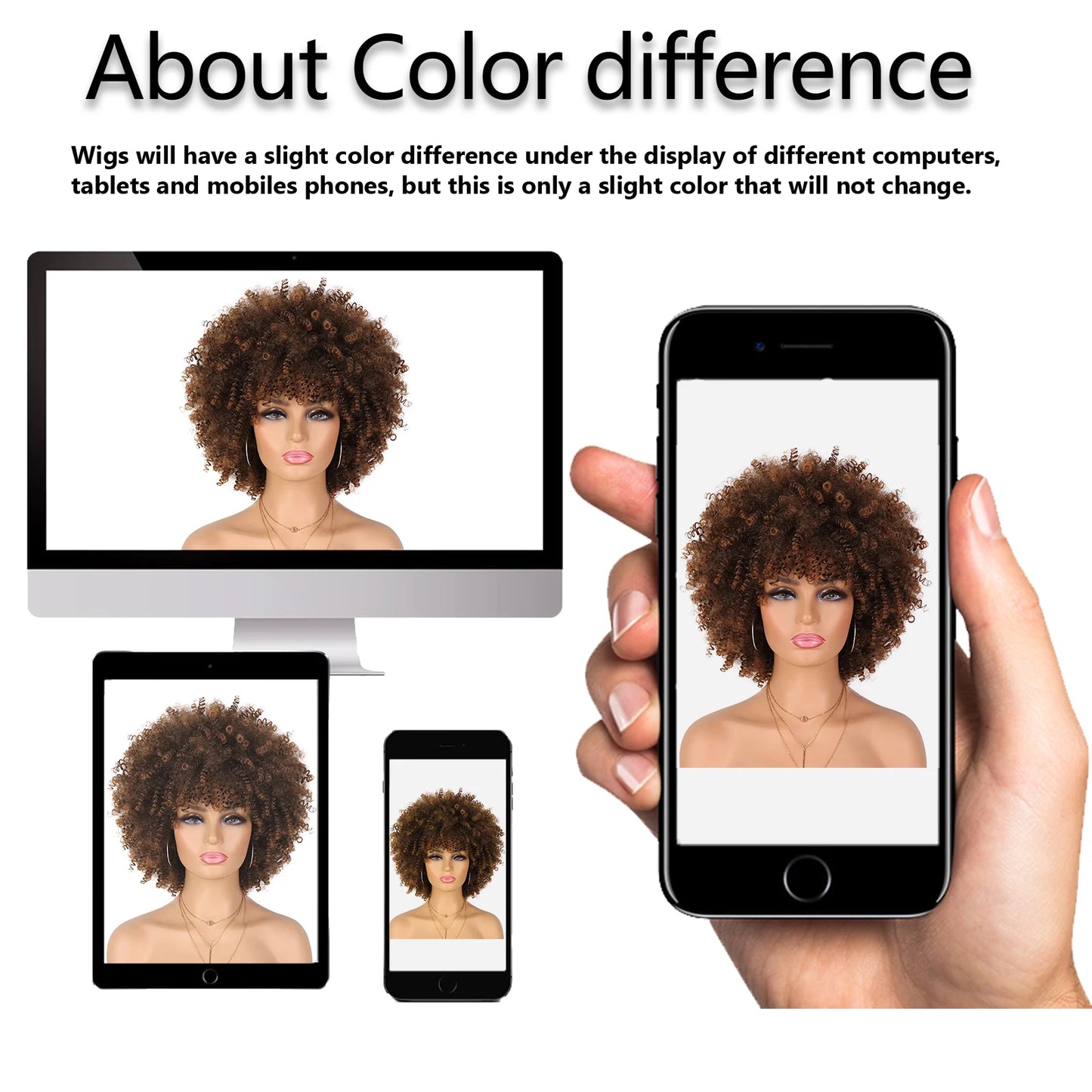 Tereshar Synthetic Short Curly with Bangs for Black Women 8 inch Afro Kinky Curly Wig Synthetic Hair Wigs for Daily Party Use
