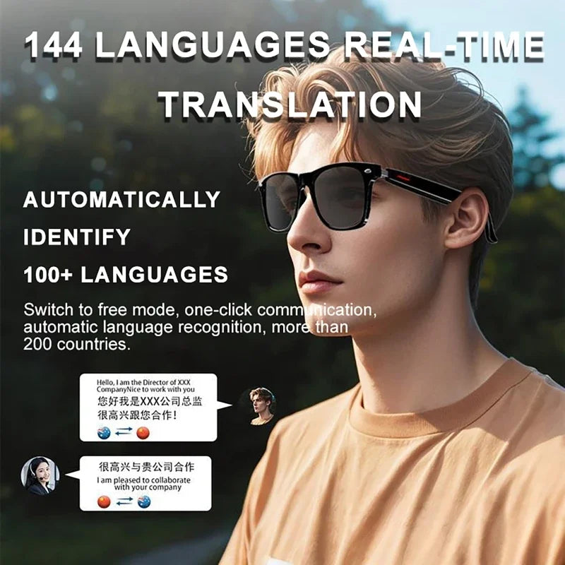 Smart Glasses 144 AI Languages Translator Chat Intelligent Bluetooth Call Glass Touch Headset Real-time Sunglasses for Women Man