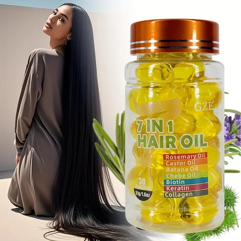 GZE 7-IN-1 Hair Oil Enriched With Rosemary Oil Castor Oil Batana Oil Chebe Oil Biotin Keratin Collagen Hydrating Smoothing