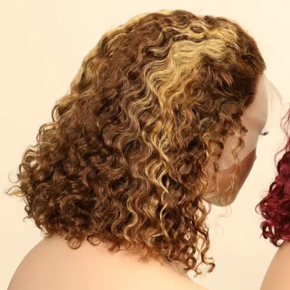 13X4 Bob Hot Selling colors 200% Water Wave Black Lace Frontal Human Hair Wig 99J Burgundy 4/350 4/27 Transparent Bob Front Wig