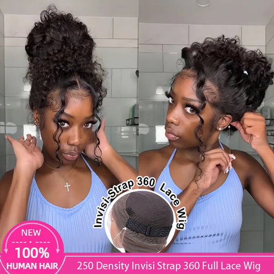 Invisi Strap 360 Hd Full Lace Front Wig Human Hair Upgrade Invisible Strap Pre Cut Water Wave 360 Glueless Human Hair Wigs