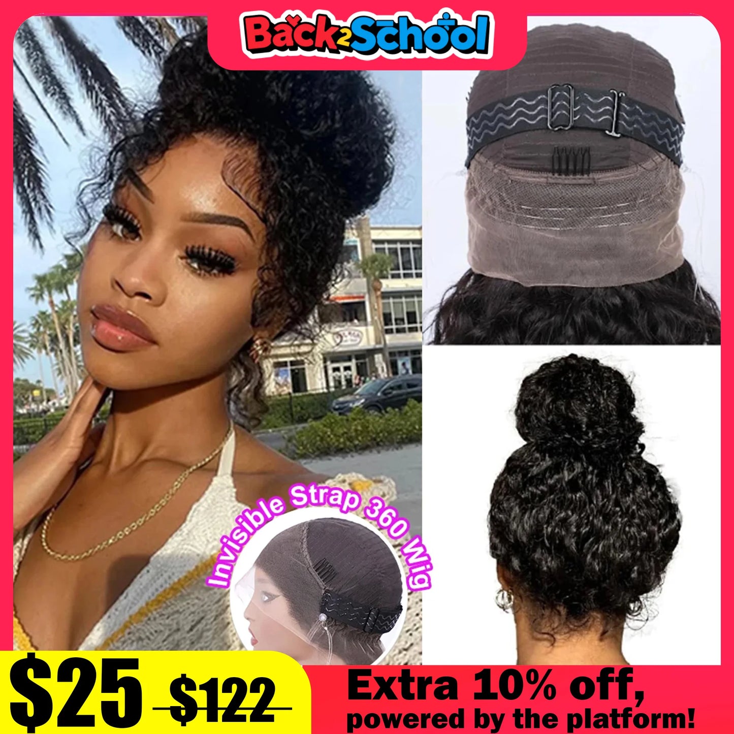 Invisi Strap HD 360 Full Lace Wig Human Hair Precut 360 Lace Frontal Wig Drawstring Snug Fit Glueless Wig Preplucked  250 Densit
