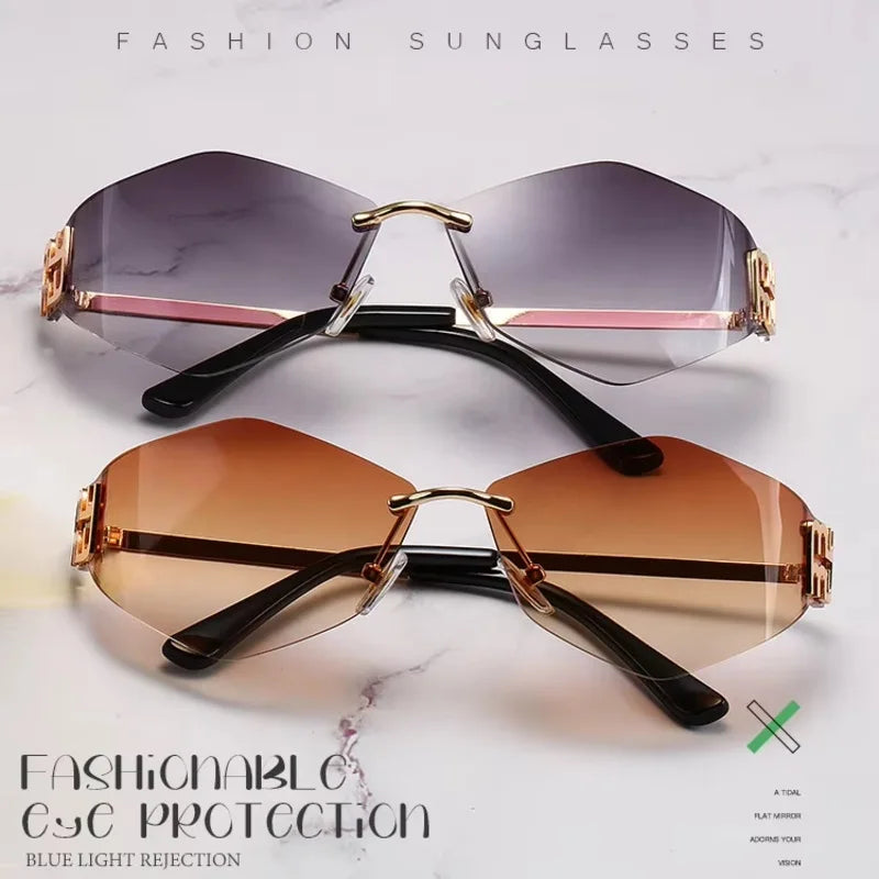 Mu Mu Rhombus Fashion Luxury Women Sunglasses Rimless Female Brand Glasses Stylish Trend 2025 Hot Shades UV400