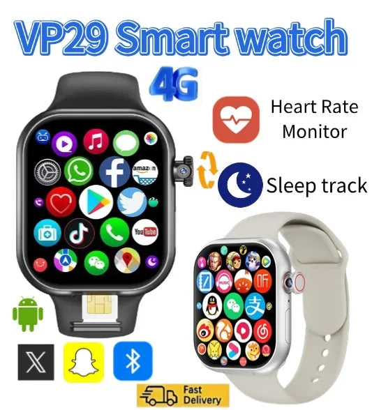 Advanced VP29 Smart Watch 4G Full Network Android 2.29 Inch Rotating Camera SIM Card GPS WIFI NFC Health Google Services