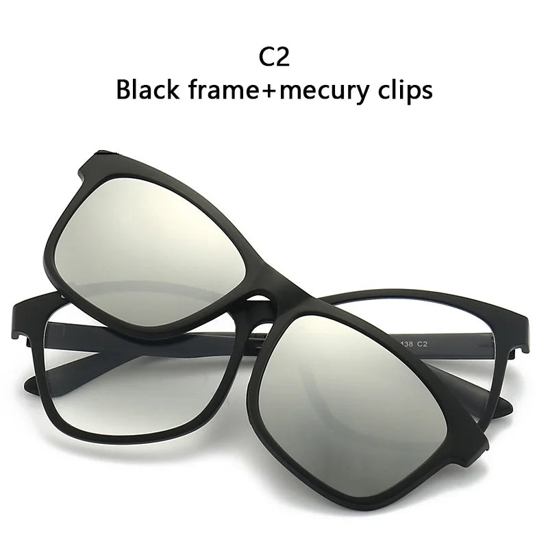 Magnetic Sunglasses Clip And Optical Glasses Frame 6 in 1 Women Men Polarized or Night Vision Multipurpose Eyeglasses  Set 2201