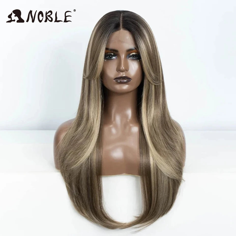Noble Synthetic Lace Front Wig 26" Straight Ombre lace Cosplay Wig  Lace Part Wig Blonde Wigs For Women Wig synthetic Lace Wig