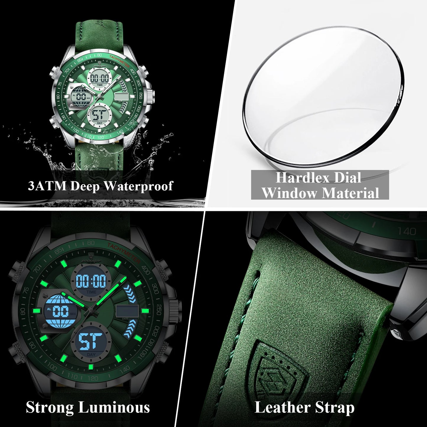POEDAGAR LED Luxury Men Watch Luminous Week Date Dual Time Display Digital Man Clock Alarm Electronic Men's Quartz Watches Reloj
