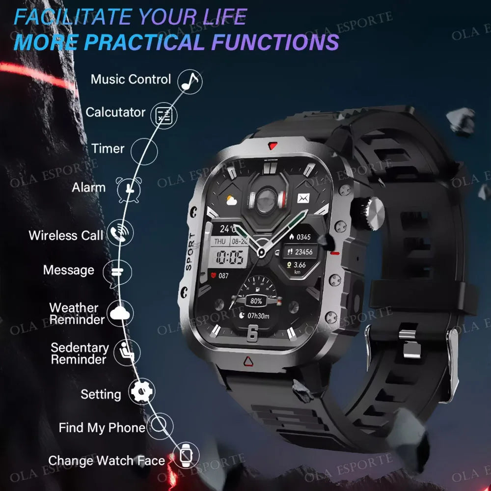 Military GPS Smart Watches For Men Flashlight Waterproof Outdoor Sport Tracker Bluetooth Call Smartwatch Man Women 2025 Pk h12