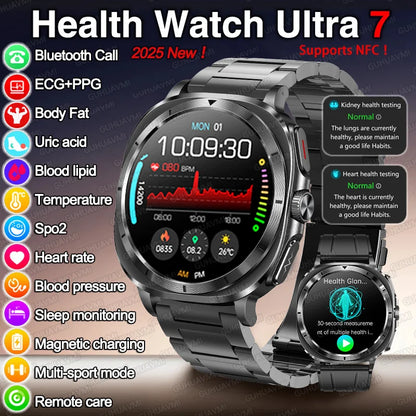 2025 New Laser therapy Three High Uric acid Blood pressure Smartwatch Men ECG+PPG Heart rate Fat Body Analysis NFC Call Watches