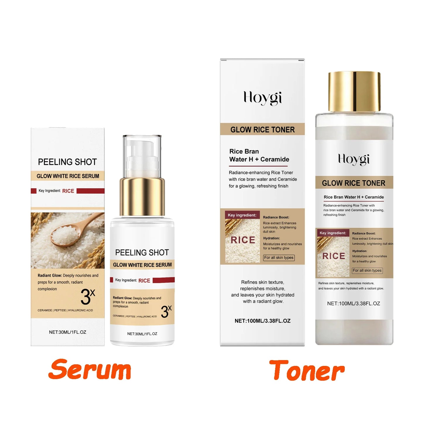 Glow Brightening Rice Essence Moisturizing Nourishing Even Skin Tone Improves Dullness Oil-Control Brightening Serum Skincare