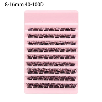 10 Rows Cluster Lashes Individual 40D Thickness Mixed Length 8-16mm D Curl Natural&Anime Look Individual Lash Clusters 3D Effect