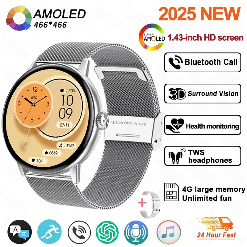 New 3D Surround Vision Smart Watch Built-in App 4GB large Memory Built-in photo album TWS Headphone IP68 Waterproof Smart Watch