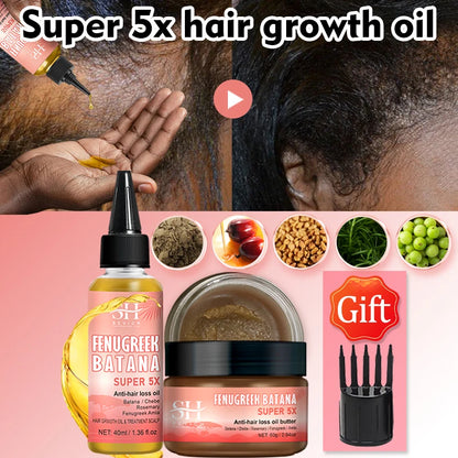 Batana Super 5x Hair Growth Oil Chebe Butter Hair Mask Rosemary Hair Regrowth Serum Fenugreek Seed Regrowth Thicken Oil Amla Oil