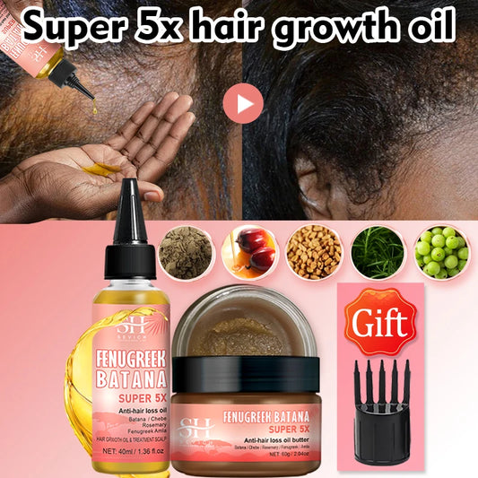 Batana Super 5x Hair Growth Oil Chebe Butter Hair Mask Rosemary Hair Regrowth Serum Fenugreek Seed Regrowth Thicken Oil Amla Oil