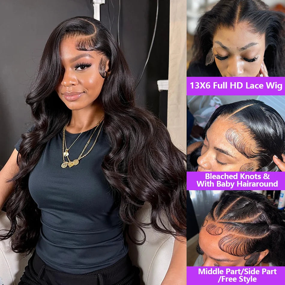 100% Human Hair Brazilian 30 40 Inch Body Wave 13x4 HD Transparent Lace Front Wig black 13x6 Lace Frontal Wigs Pre Plucked