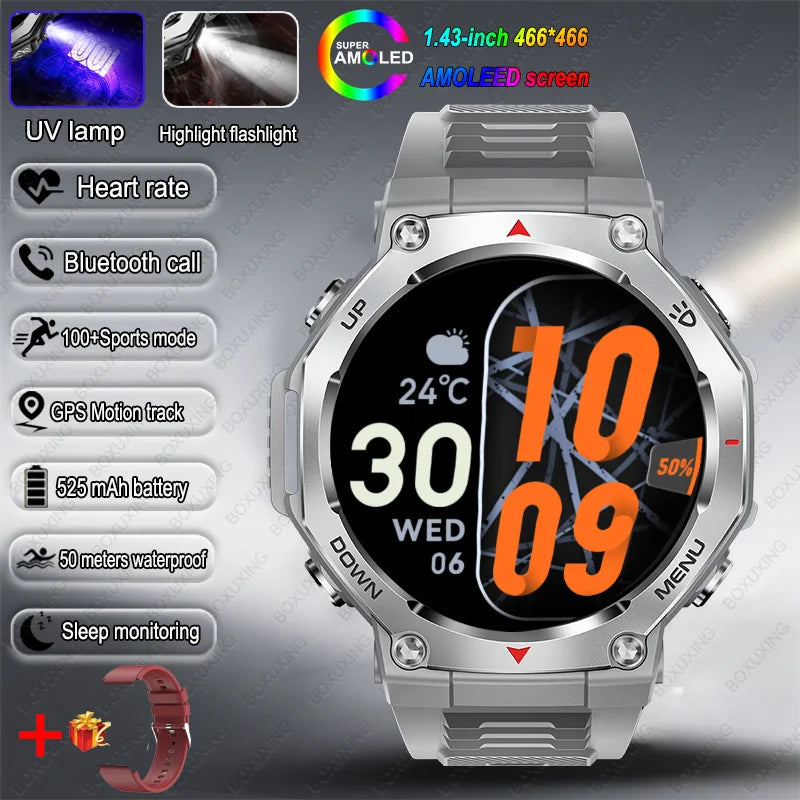 New Military Outdoor Sports Smart Watch Men GPS Motion Track 5 ATM Waterproof Heart Rate HD Bluetooth Call Smartwatch For Xiaomi