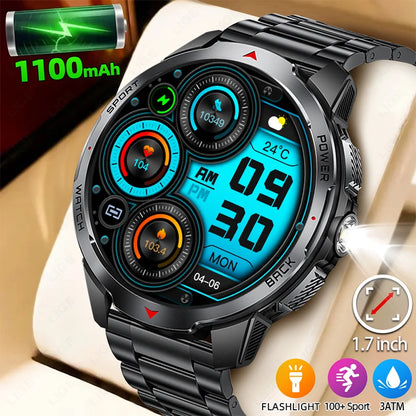 LIGE New 1100mAh Large Capacity Battery Smart Watch Men Sports LED Flashlight Compass 3ATM Waterproof Bluetooth Call Smartwatch