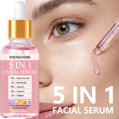 YOUNGCOME 5 In 1 Fade fine lines Firming Face Serum Vitamin C Hyaluronic Acid Facial Serum Moisturizing brightning Shrink Pores