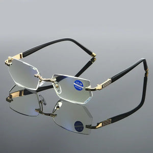 Men Blue Light Blocking Reading Glasses Women Dimond Cutting Rimless Eyeglasses Frame Anti Fatigue Hyperopia Presbyopic Eyewear