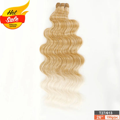 Magicae Blond 27/613 White60# 30Inches 200g High Temperature Synthetic Hair Extension Long Body Wave Hair Weave Bundle Highlight
