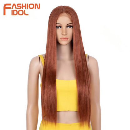 FASHION IDOL 13X4 Lace Front Wig For Women 32 Inch Heat Resistant Fiber Straight Wigs Blonde Natural Synthetic Wigs Cosplay Hair