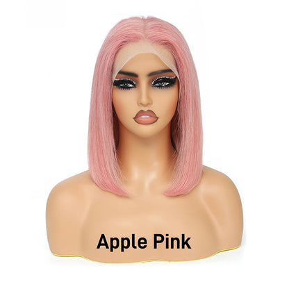 Pink Short Bob Wig Human Hair HD Lace Front Wigs Straight Ombre Honey Blonde Red Pink Silver 13X4 Cut Lace Frontal Wig