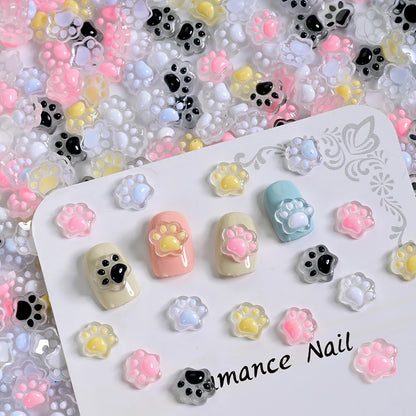 50pcs 3D Mini Cartoon Jelly Cat Paw Nail Art Charms Resin Mixed Luminous Effect Flatback Bear/Cat's Paw Manicure Hairwear Parts