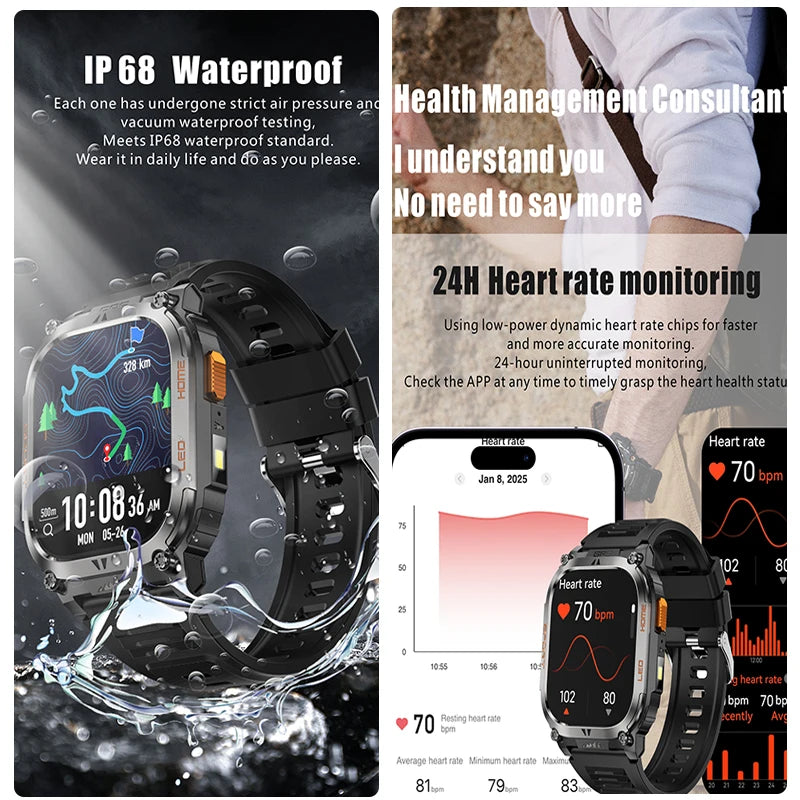 2025 New GPS Track Smart Watch Men IP68 Waterproof 2.01-inch HD Screen Compass 630mah Battery Bluetooth Call Outdoor Smart watch