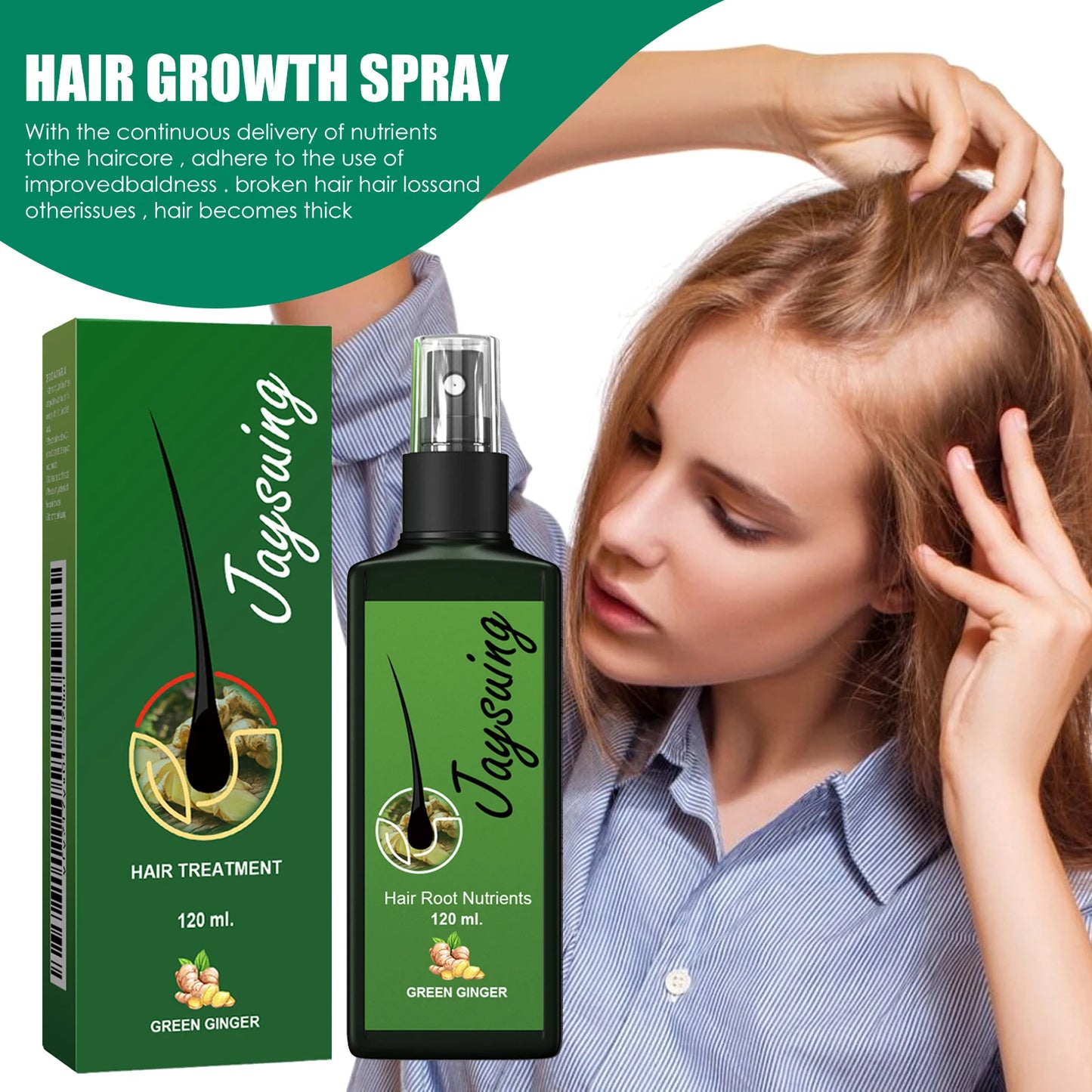 Hair Growth Spray Ginger Massage Scalp Damaged Treatment Solution Nourish Roots Fast Grow Anti Hair Loss Serum Beauty Health