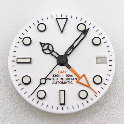 29mm White/Black Sterile Dial Watch GMT Hands Fit NH34Movement Watch parts Custom LOGO Luminous Watch Dial Parts Accessories