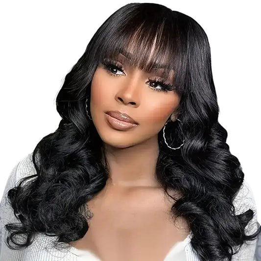 Alipearl Hair Body Wave Glueless Wig With Bangs 5x5 Lace Closure Wig Human Hair Ready To Go Wig