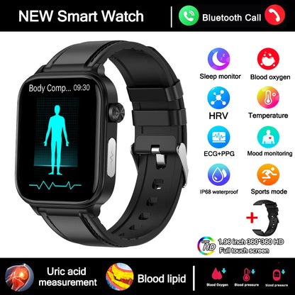 2025 New Smart Watch Diagnosis Blood Lipids Uric Acid Blood Pressure Smartwatch Men ECG+PPG Voice Bluetooth Call Health watch
