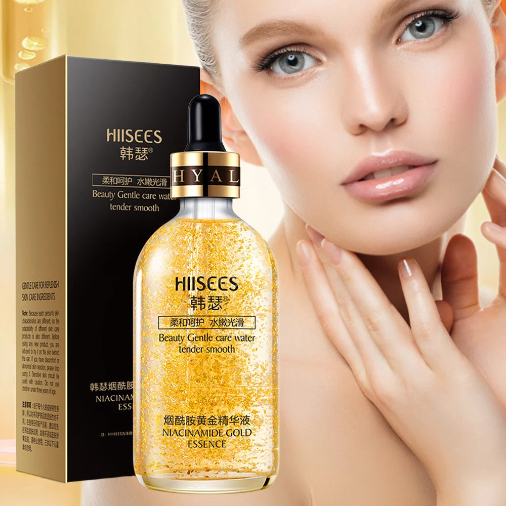 30ml/100ml 24k Gold Hyaluronic Acid Nicotinamide Face Serum Anti Aging Facial Lifting Essence for Face Shrinks Pores Korean Skin