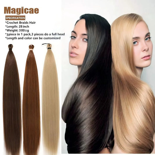 Magicae Braiding 28inches Hair 72cm Heat Resistant Ash Blonde Ombre Brown Sliver White 60# Cold Fusion Micro Crochet Hair Weave