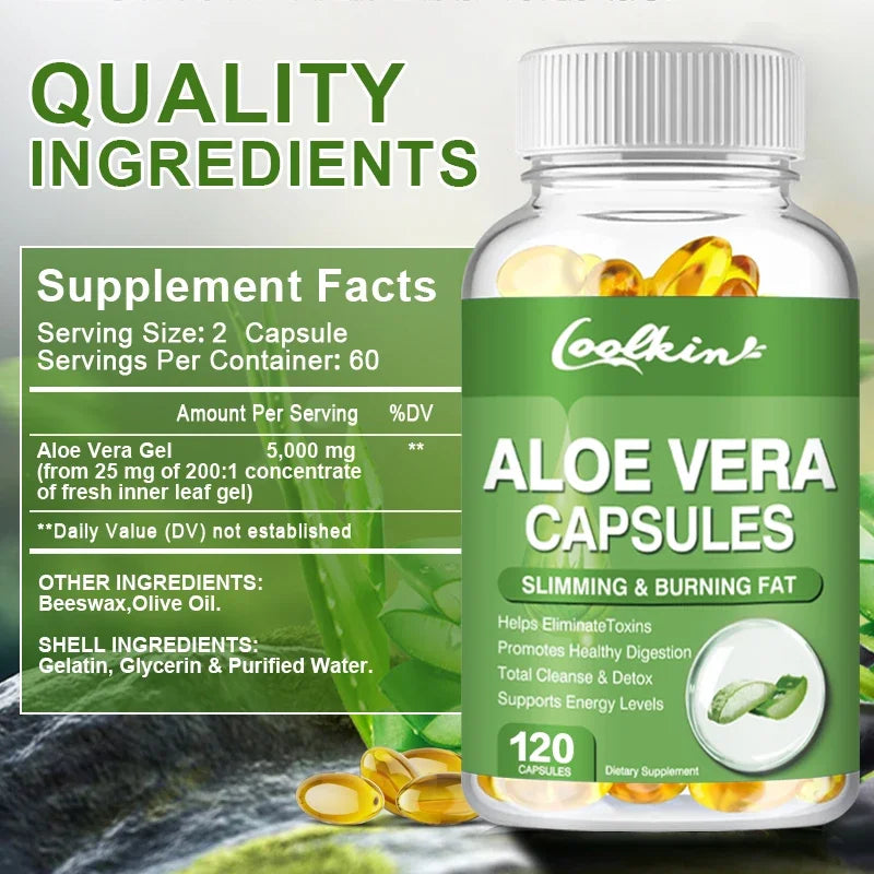 Natural Aloe Vera Extract Capsules, Non-GMO, Dietary Supplement