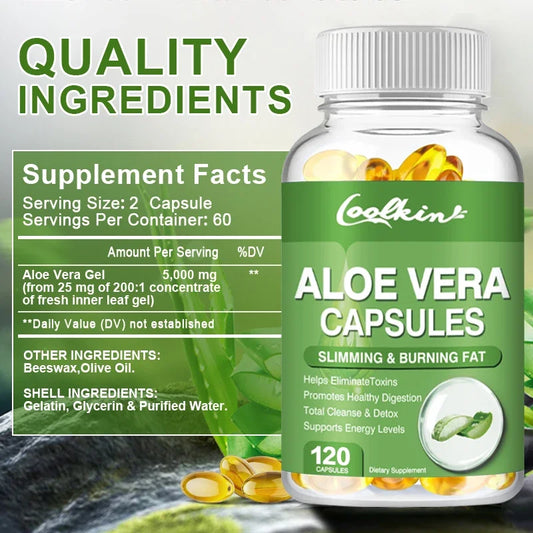 Natural Aloe Vera Extract Capsules, Non-GMO, Dietary Supplement