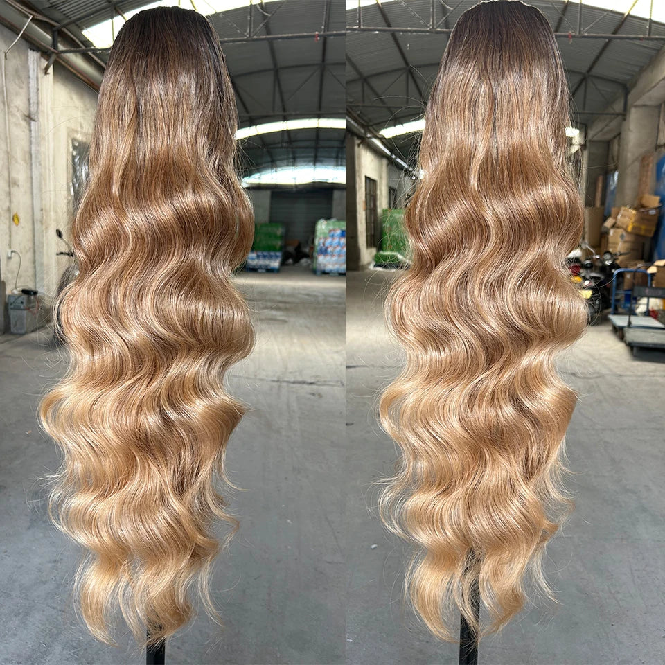 Magicae Ponytail 28Inches Ombre Brown Blond 27/ 613 Clip in Synthetic Hair Extension 180grams Heat Resistant Body Wavy
