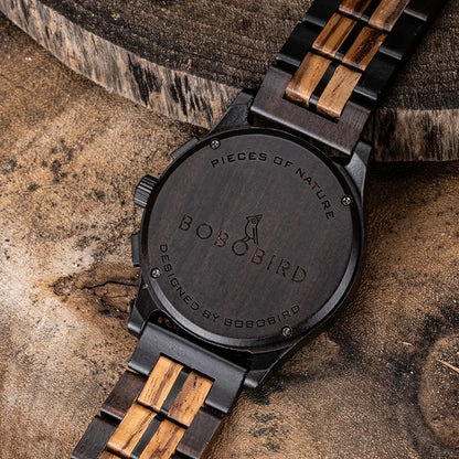 BOBO BIRD Men Watches 44mm Luxury Quartz Watch Lightweight Wooden Case and Straps Watches for Casual Support Customize Gift Box