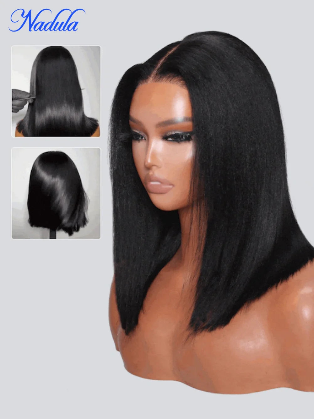 Nadula 7x5 Bye Bye Knots™ & 13x4 Pre-Everything™ Yaki Straight Short Bob Wig Natural Looking Glueless Wig with Invisi Drawstring