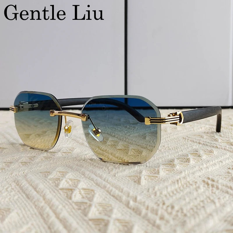 Vintage Square Rimless Sunglasses Men 2025 Luxury Brand Trendy Frameless Punk UV400 Eyewear Anti Blue Light Prescription Glasses