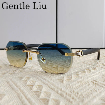 Vintage Square Rimless Sunglasses Men 2025 Luxury Brand Trendy Frameless Punk UV400 Eyewear Anti Blue Light Prescription Glasses