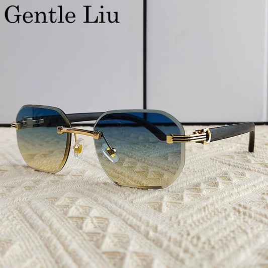 Vintage Square Rimless Sunglasses Men 2025 Luxury Brand Trendy Frameless Punk UV400 Eyewear Anti Blue Light Prescription Glasses