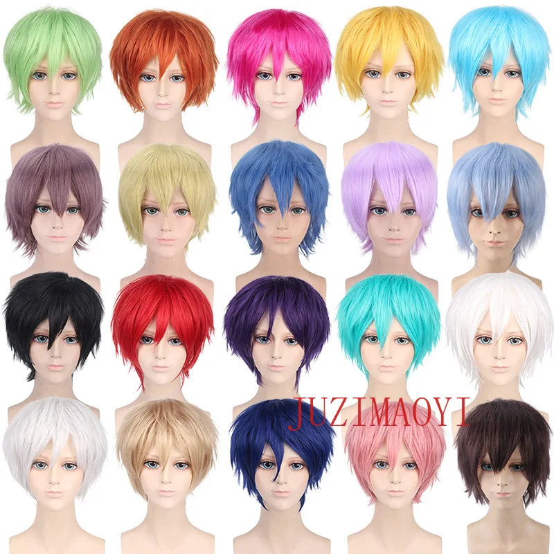New Concubine Synthetic Bob Men's Short Straight Hair Cover Fake Cosplay Wig Ombre Green Black Blue Blonde Hairpiece