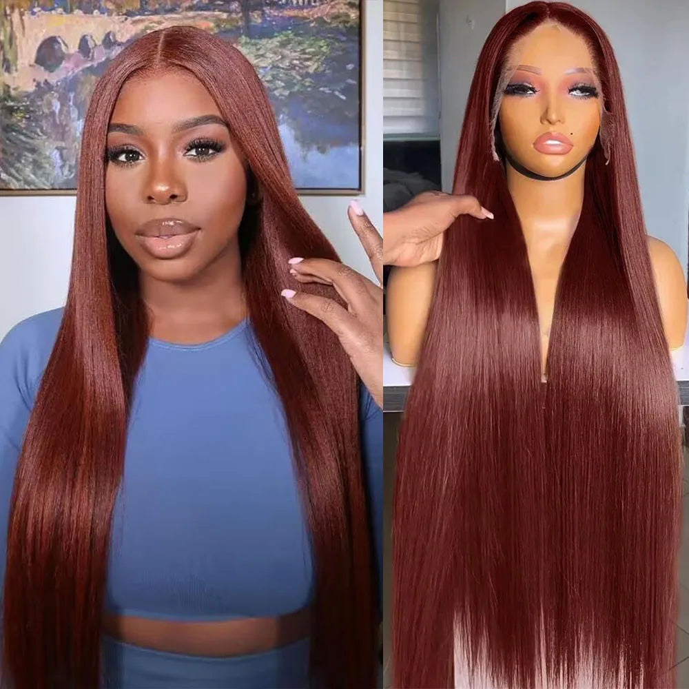 30 Inch 13x4 Lace Front Wig Human Hair Bone Straight Brown Colored Burgundy hd Transparent Lace Frontal Wigs Clearance Sale