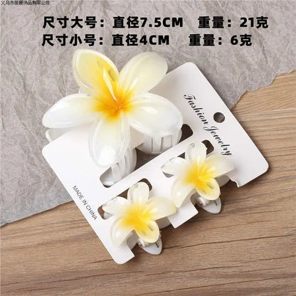 3Pc Sweet Colorful Plumeria Flower Shark Clips Hair Claw Bohemian Ponytail Clip Plastic Hairpin Barrette Summer Hair Accessories