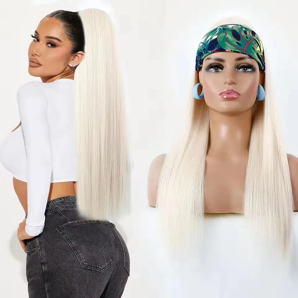 Straight Black Ponytail Blond 27/613 Hair Extensions With Clip Brown 28Inches Ombre Piano Color Heat Resistant Synthetic Hair
