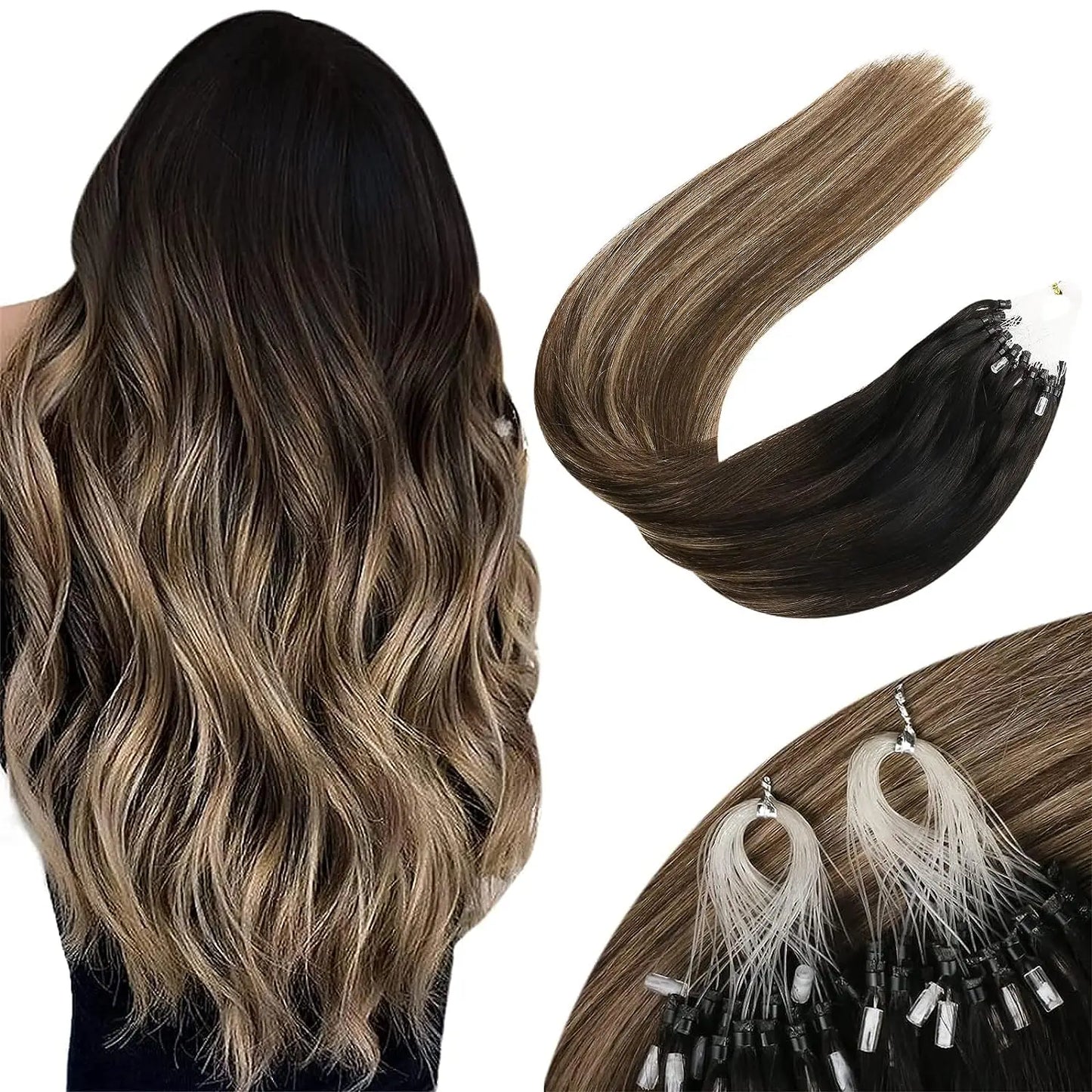 VeSunny Remy Micro Loop Human Hair Extensions Micro Beads Hair Silky Soft Micro Ring Hair Extensions 1g/strand 50g