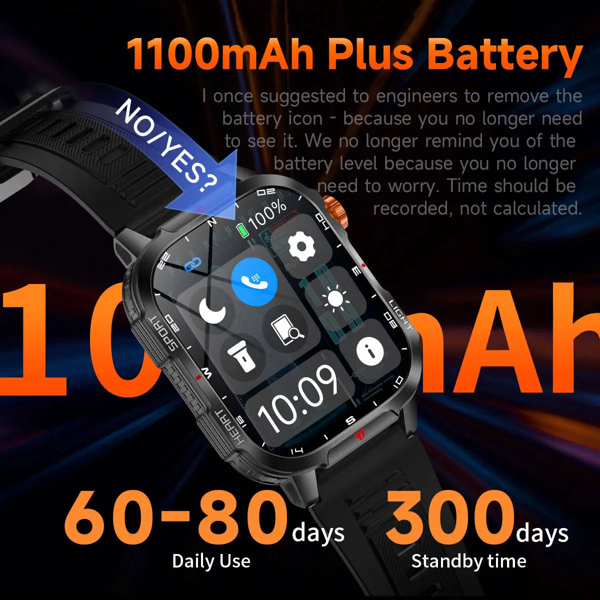 New men's smart watch For xiaomi with flashlight Bluetooth phone built-in compass 1100mAh large-capacity battery video DIY dial