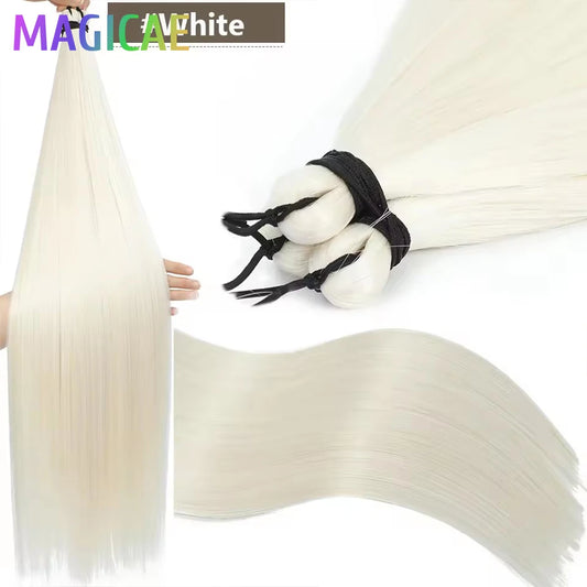 28 Inches 3PCS Ariel Straight Crochet Braids White Silver Gray 56A# Ombre Brown Braiding Bundles High Temperature Synthetic Hair